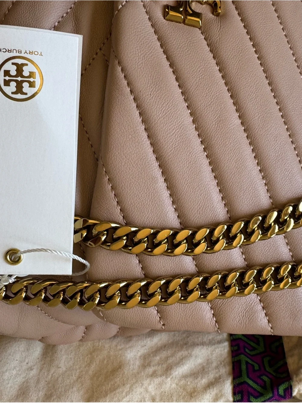 Tory Burch Blush Quilted Chevron Chain Shoulder Bag